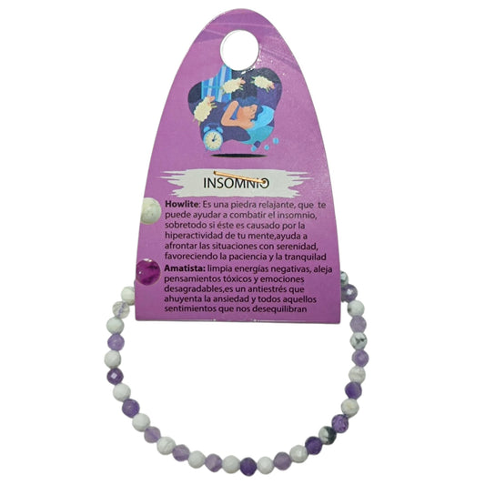 Pulsera Combinada Insomnio Piedra Natural Facetada Howlite Amatista 4 mm Ref: 70270