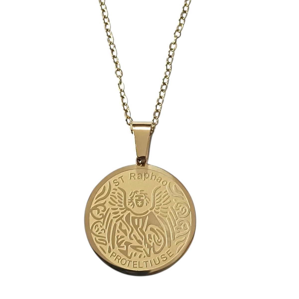Collar Acero Dorado Arkangel Rafael 25 mm Cadena 42+5 Cms REF: 600104440