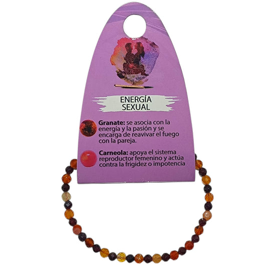 Pulsera Combinada Energia Sexual Piedra Natural Facetada Granate Carneola  4 mm Ref: 70273