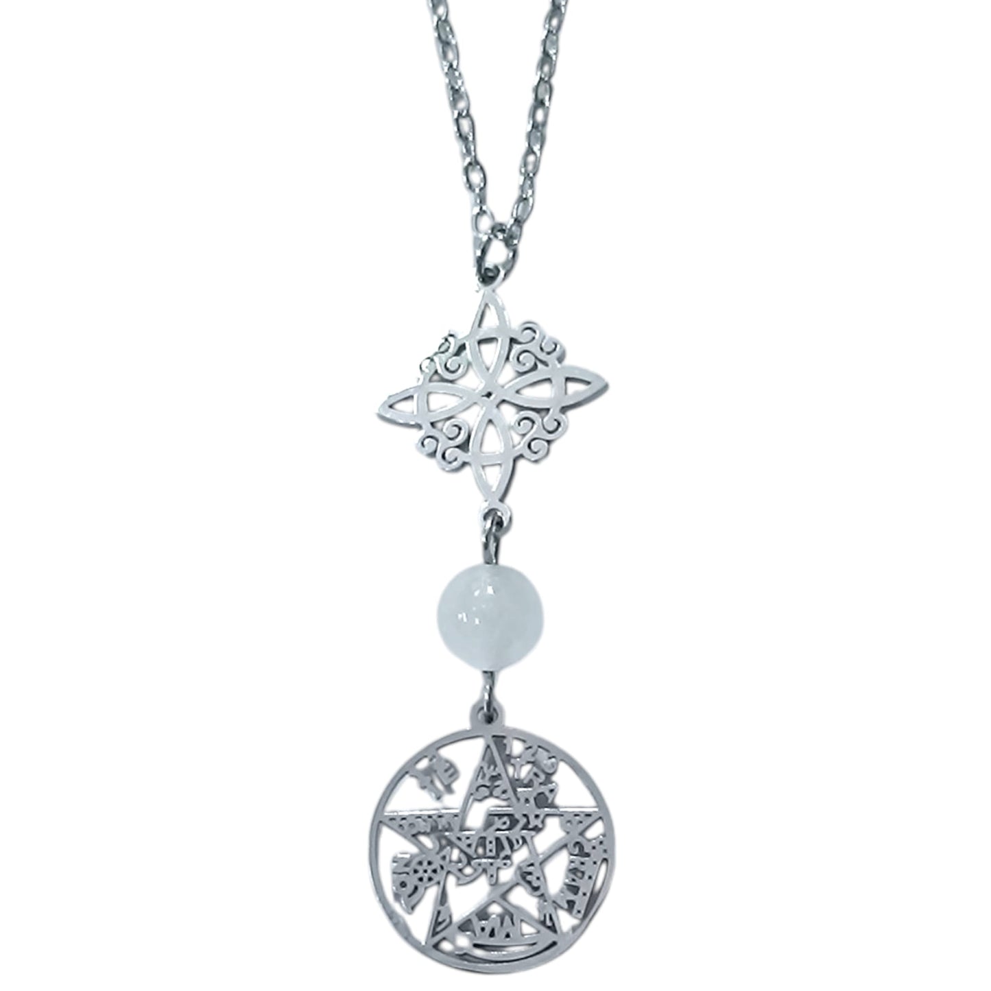 Collar Acero Doble Proteccion Y Piedra Natural Cuarzo Blanco Cadena 40+5 Cms 400503247-15