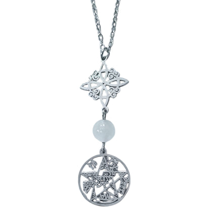 Collar Acero Doble Proteccion Y Piedra Natural Cuarzo Blanco Cadena 40+5 Cms 400503247-15