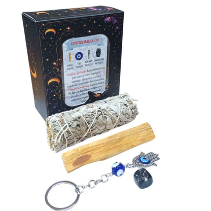 Kit Limpieza Contra Mal De Ojo :Atado Salvia , Llavero Ojo Turco ,Palo Santo, Colgante Obsidiana Nevada 200002978