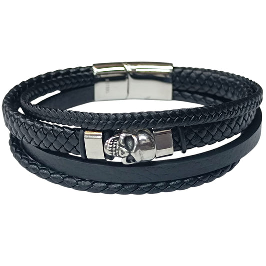 Pulsera Acero Y Cuero Negro Largo 22 Cms Aprox 401104257-35