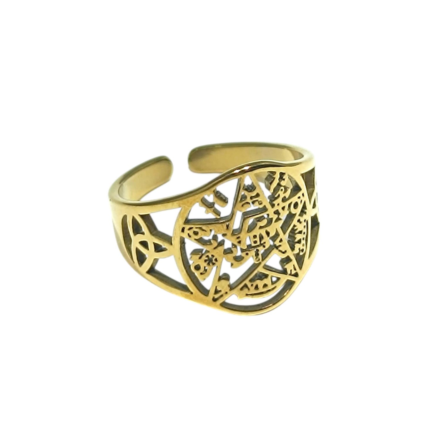 Anillo Acero Dorado Adaptable Simbolo Tetragramaton REF: 600104495