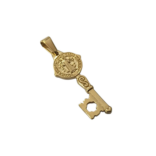 600103449-07 Colgante Acero Dorado Llave San Benito 30 mm
