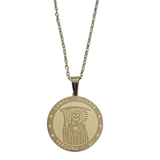 Collar Acero Dorado Santa Muerte 25mm Cadena 42+5 Cms REF: 600104428
