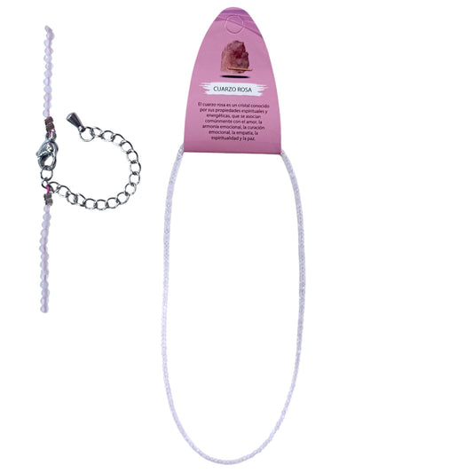 Collar Cuarzo Rosa 2 mm Facetada 40+5 Cms Cierre Acero Ref: 600604203