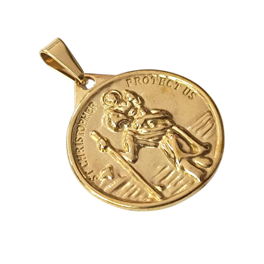 600104132-03 Colgante Acero Dorado Medalla San Cristobal 30 mm