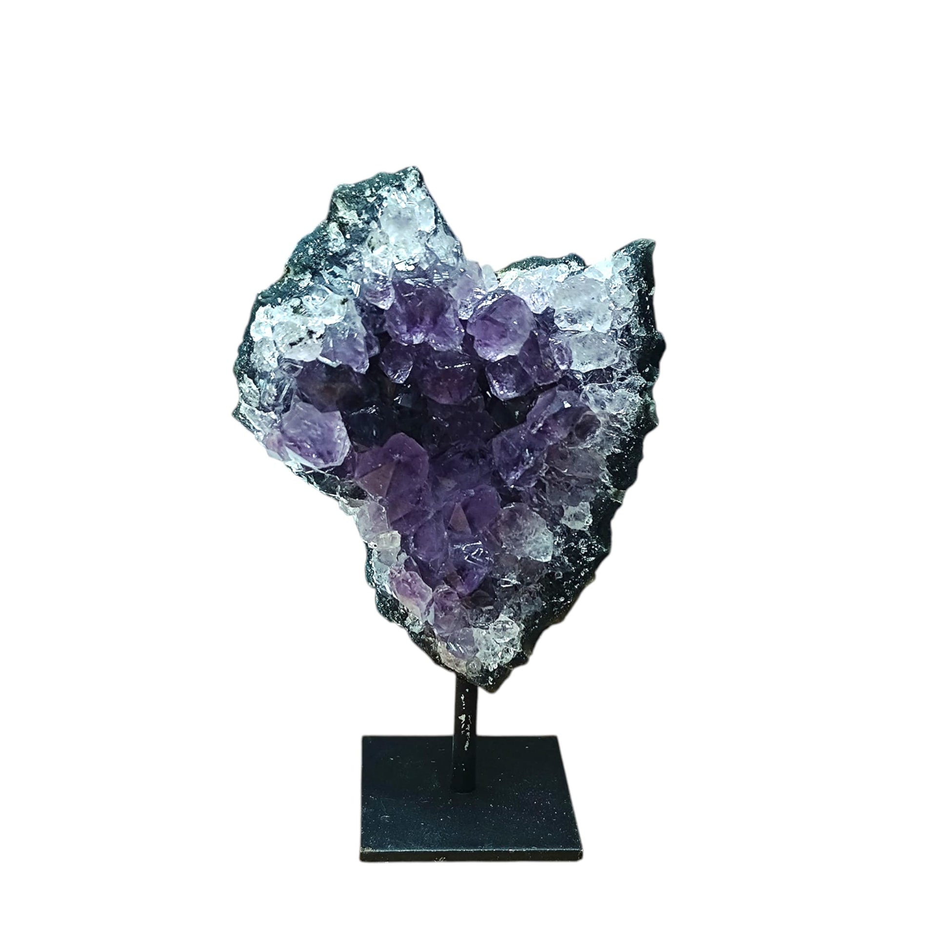 401004157 Piedra Natural Amatista En Bruto Con Base De Metal Cuadrada Peso 90 a 150 Gr Altura 8 Cms Aprox (La Pieza Puedes Ser Ligeramente Diferente A La Foto)