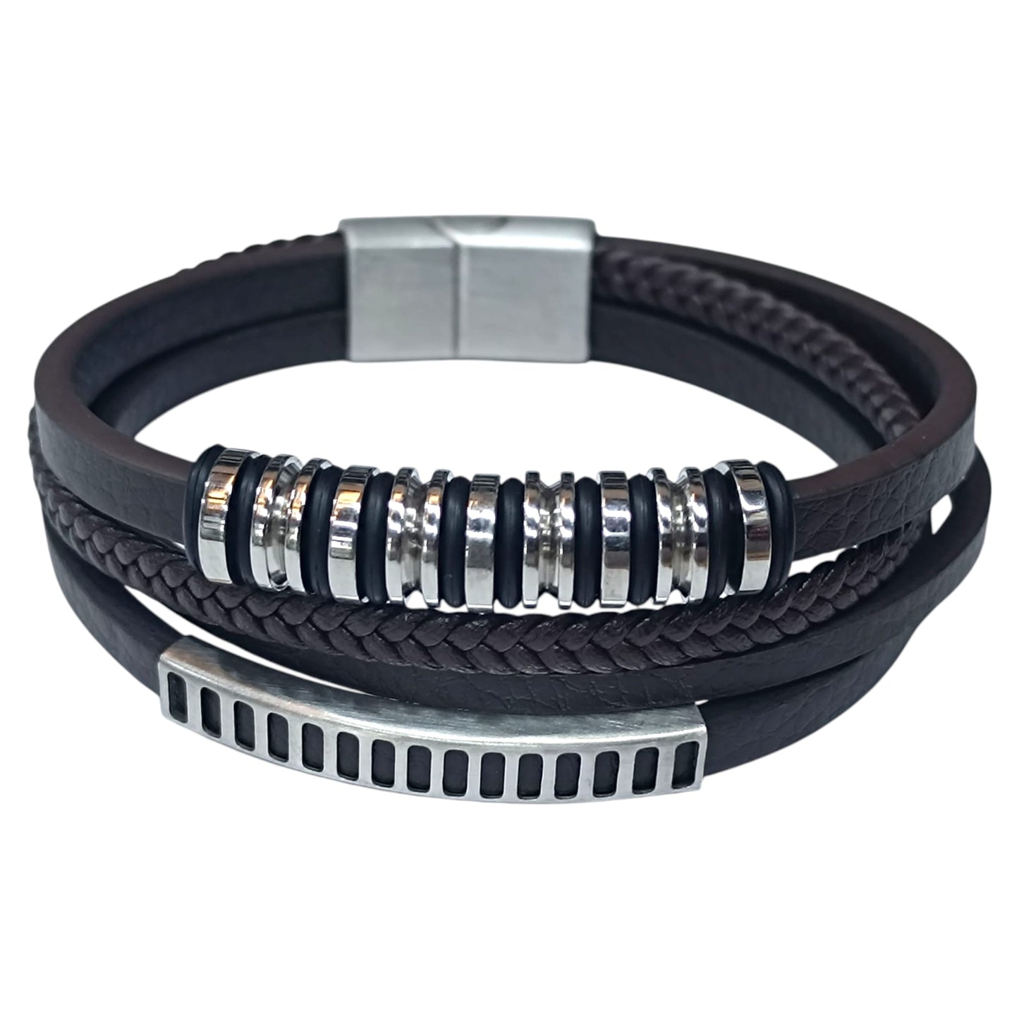 Pulsera Acero Y Cuero Marron Largo 22 Cms Aprox 401104257-46