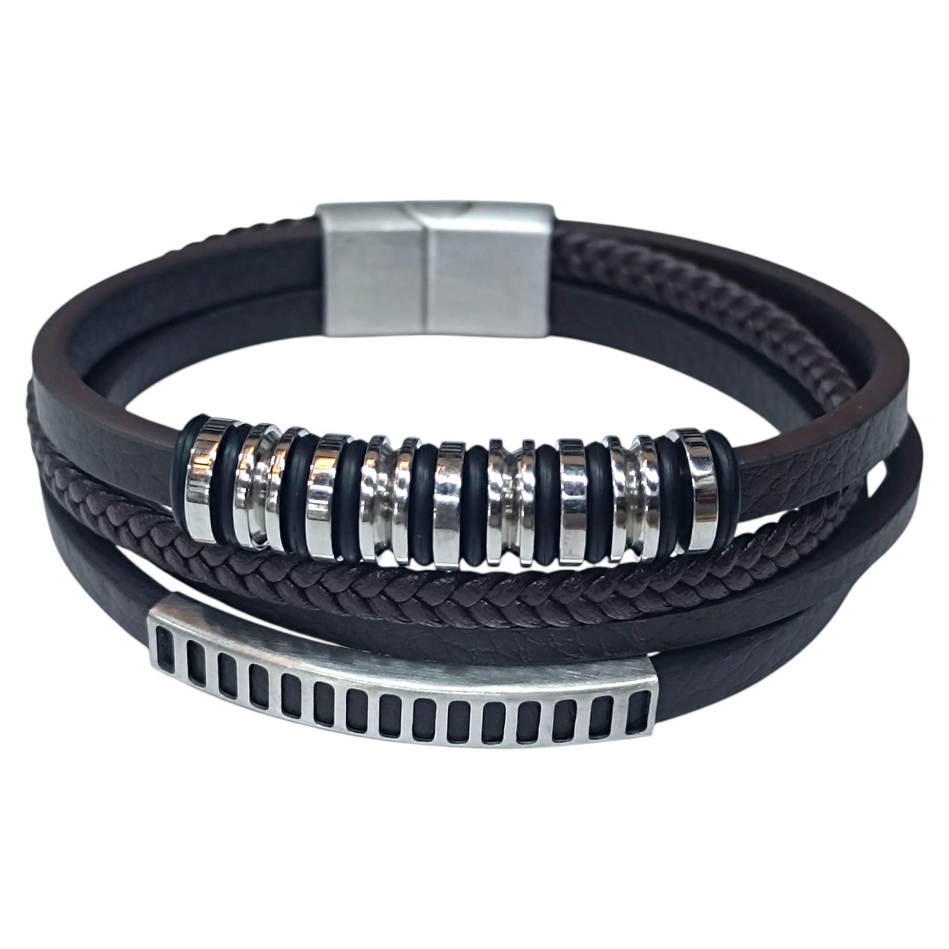 Pulsera Acero Y Cuero Marron Largo 22 Cms Aprox 401104257-46