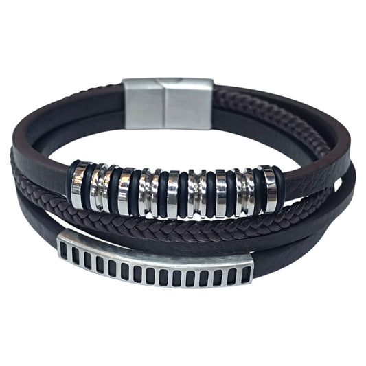Pulsera Acero Y Cuero Marron Largo 22 Cms Aprox 401104257-46
