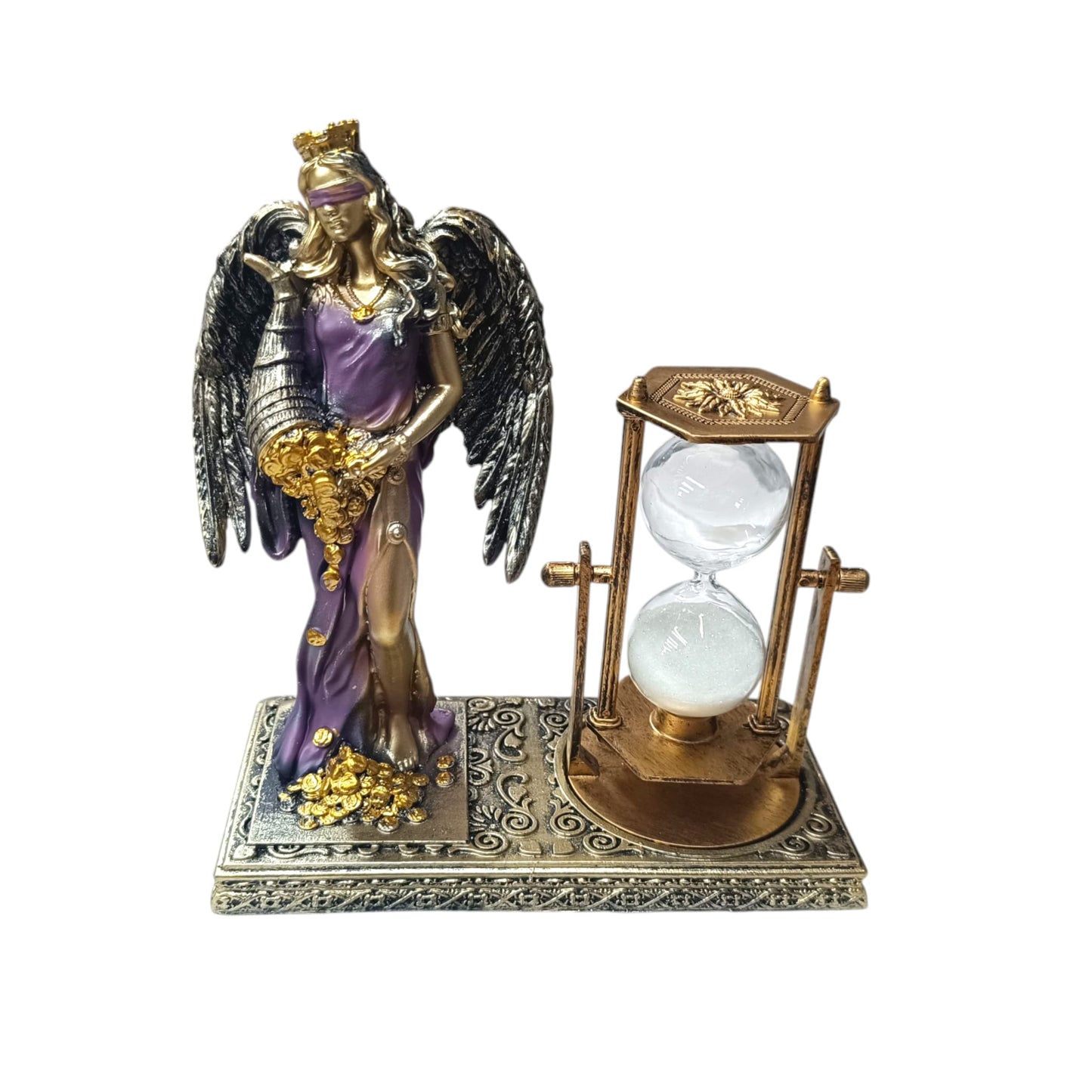 Figura En Resina Diosa De La Justicia Con Alas Y Reloj De Arena 17x19 Cms Apox Color Morado 600104405