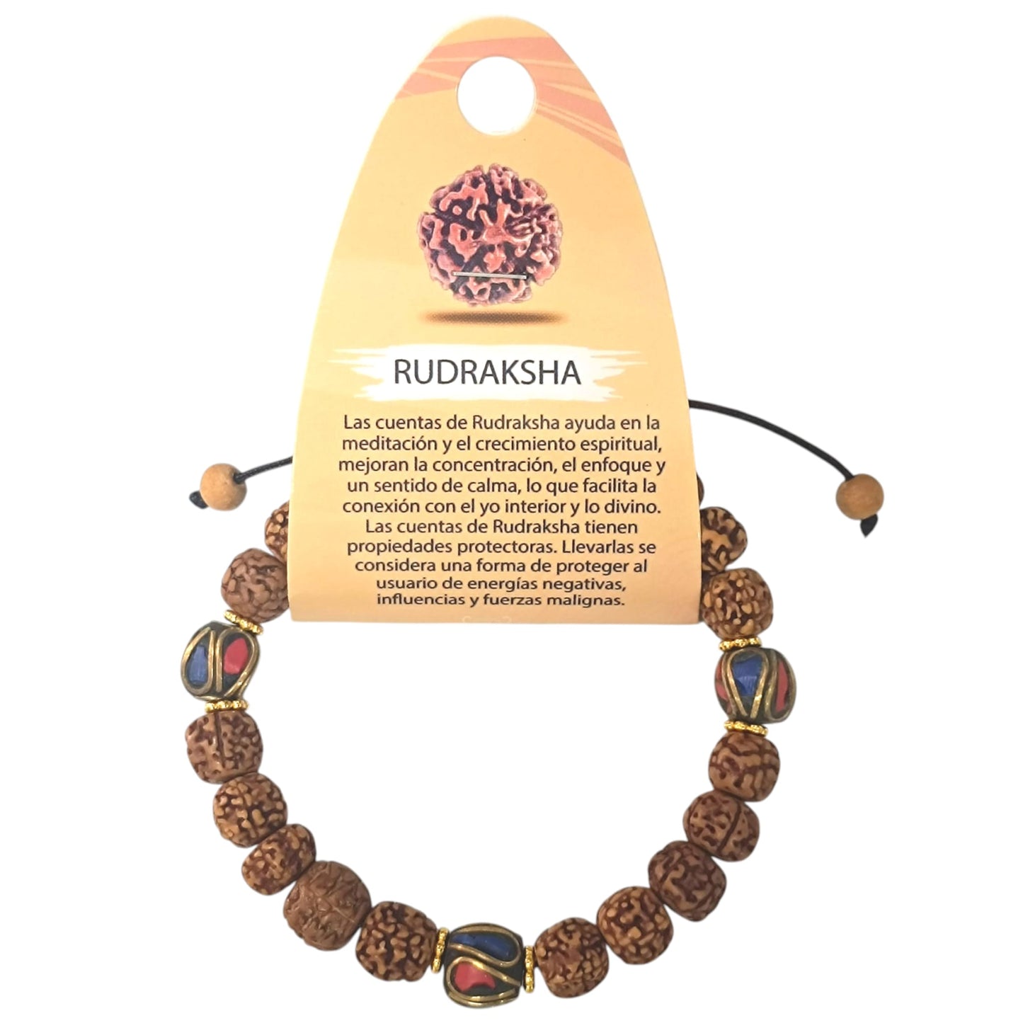 Pulsera Ajustable Macrame Rudraksha 10mm Y Entrepieza Tibetana