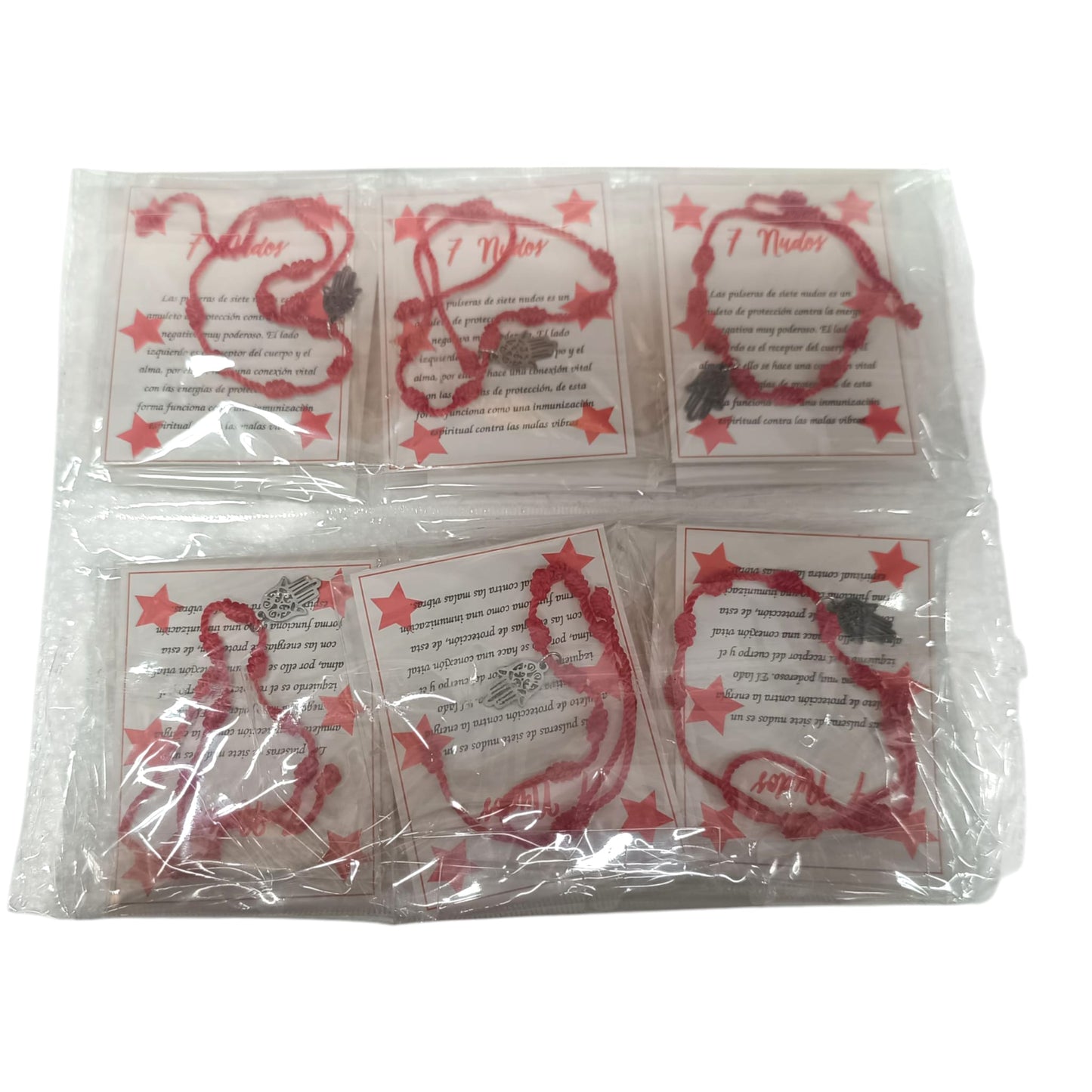 600104116-03 Paquete 12 Pulseras 7 Nudos Con Dije Mano De Fatima En Acero