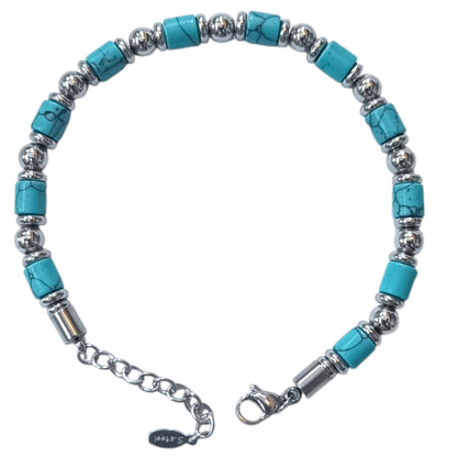 Pulsera Acero Y Piedra Natural Turquesina Cierre Mosqueton 20 cms Largo 400104245-03