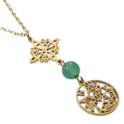 Collar Acero Dorado Doble Proteccion Y Piedra Natural Aventurina Cadena 40+5 Cms 400503423-06