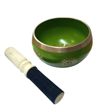 Cuenco Tibetano 4 Metales 12,5 Cms Aprox Color Verde Grabado Sol Y Luna 600303016