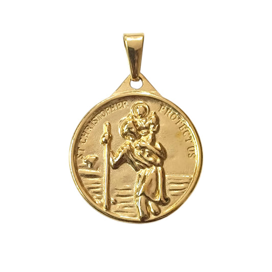 600104132-03 Colgante Acero Dorado Medalla San Cristobal 30 mm
