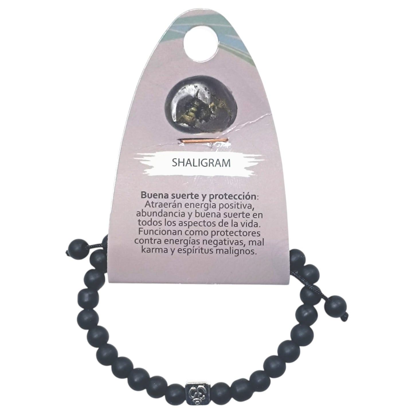Pulsera Ajustable Macrame Piedra Shaligram 6 mm Y Entrepieza Simbolo Om REF: 600404339-01