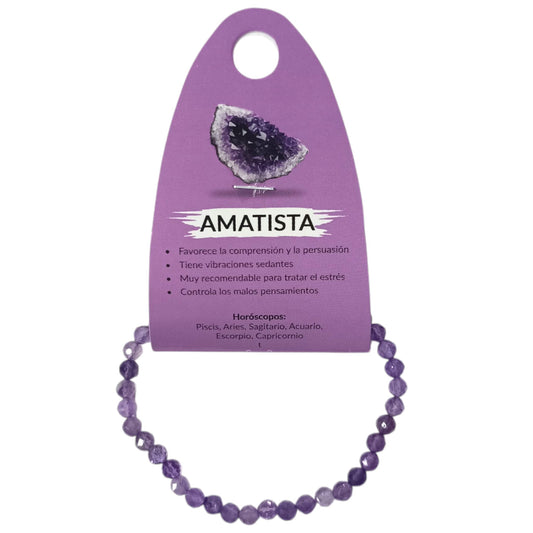 Pulsera Facetada Piedra Natural Amatista 4mm