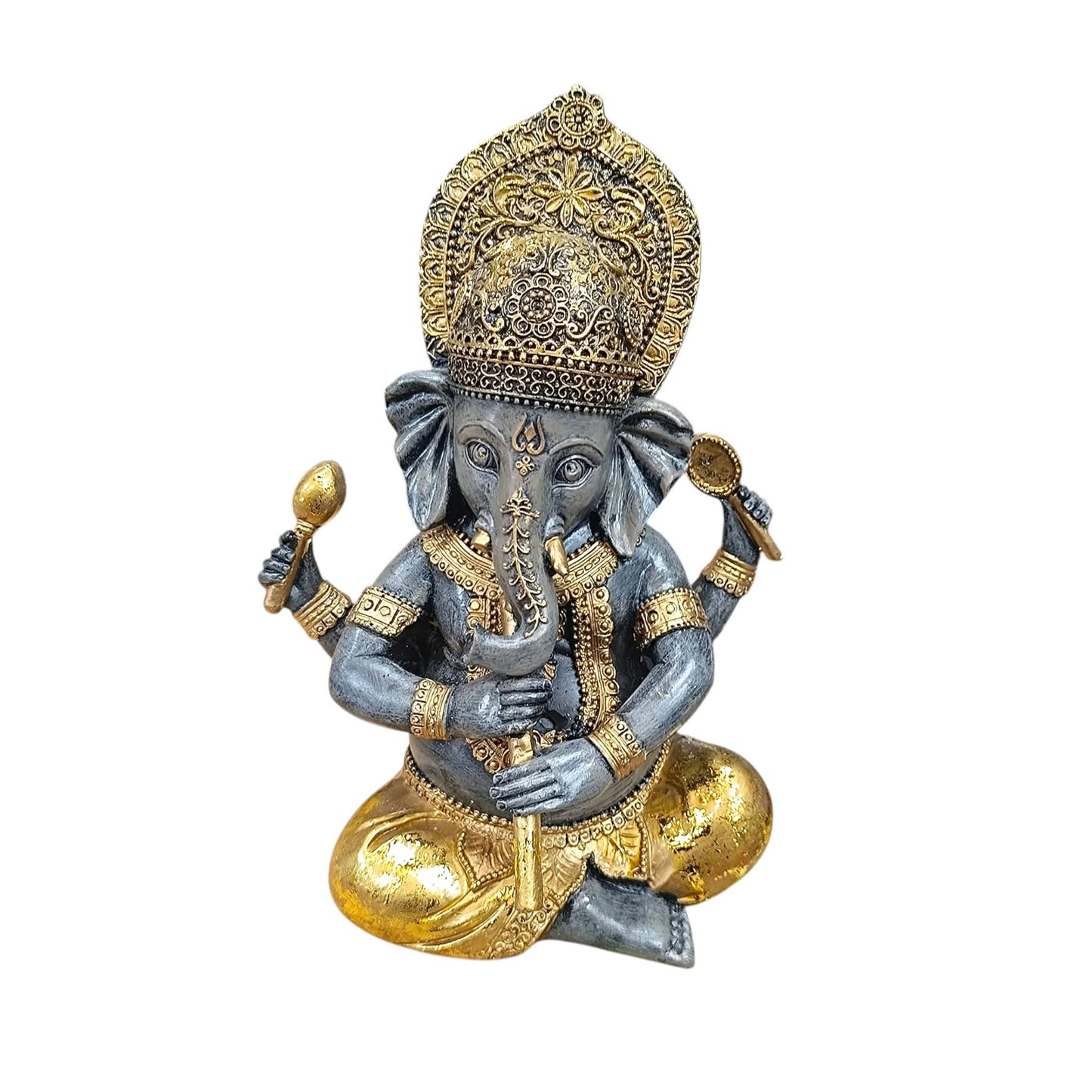 Figura Ganesha Con Instrumento Flauta En Resina 22 Cms Aprox Color Dorado/Gris Ref: 600104484