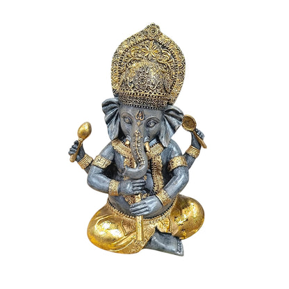 Figura Ganesha Con Instrumento Flauta En Resina 22 Cms Aprox Color Dorado/Gris Ref: 600104484