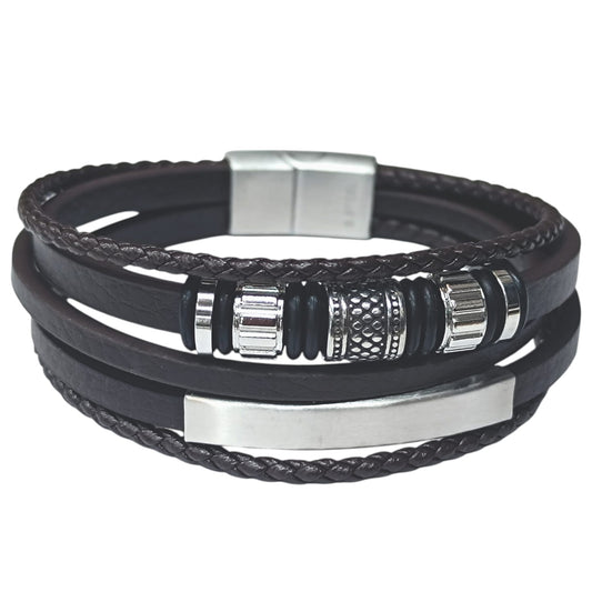 Pulsera Acero Y Cuero Marron Largo 22 Cms Aprox 401104257-42