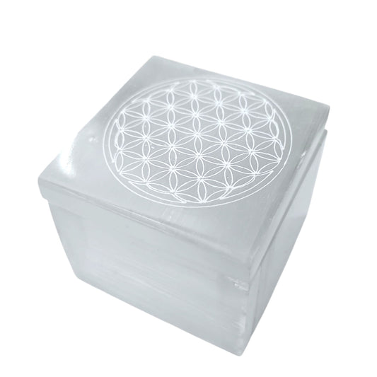 Joyero Selenita Grabado Flor De La Vida 7X7Cms Aprox 401204170