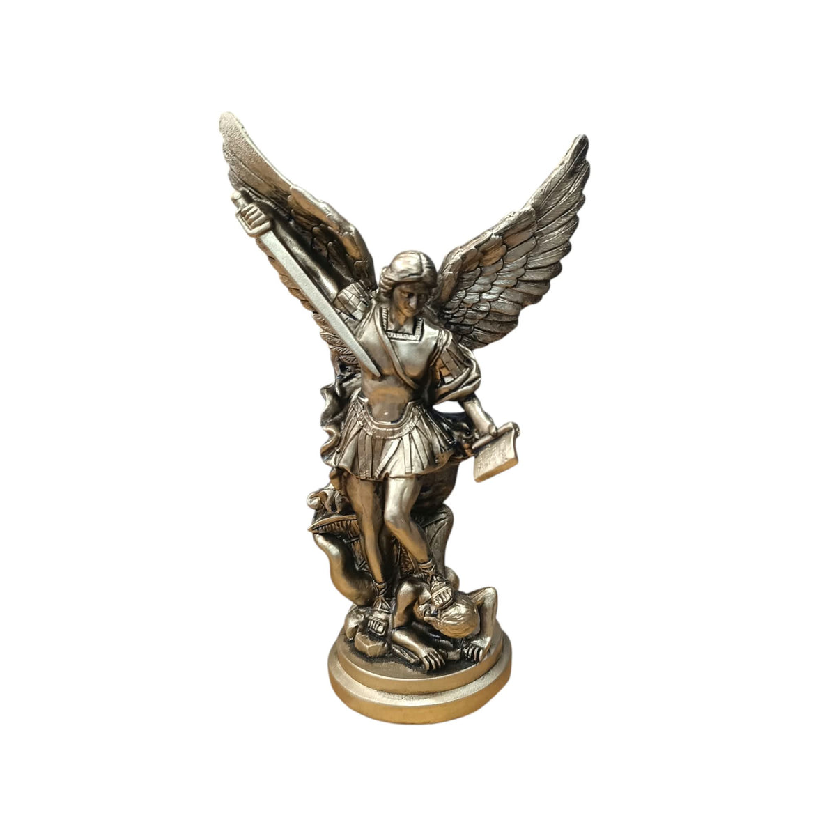Figura Arcangel San Miguel Con Libro 22 Cms Aprox Color Dorado 600104492