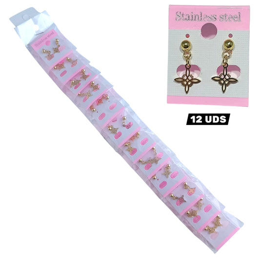 600104135-05 Paquete 12 Pares Pendientes De Acero Dorado Nudo De Brujas