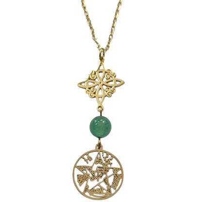Collar Acero Dorado Doble Proteccion Y Piedra Natural Aventurina Cadena 40+5 Cms 400503423-06