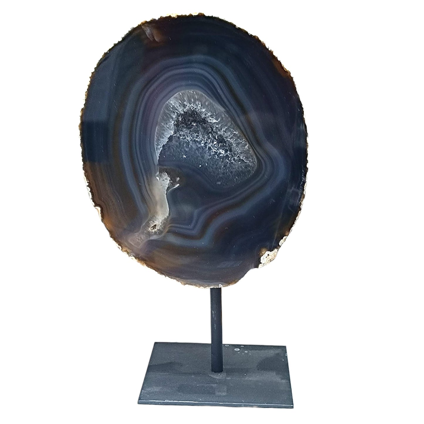 1114 Piedra Natural Agata Con Base De Metal Peso 1135 Gr Altura 19 Cms Aprox (PIEZA UNICA) PIEZA NA6