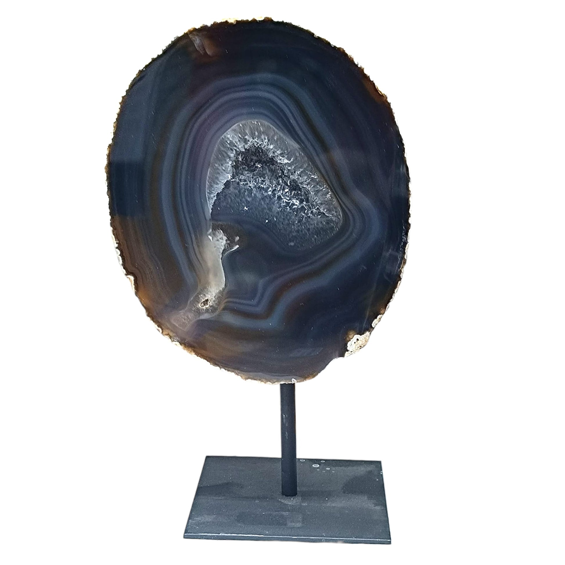 1114 Piedra Natural Agata Con Base De Metal Peso 1135 Gr Altura 19 Cms Aprox (PIEZA UNICA) PIEZA NA6