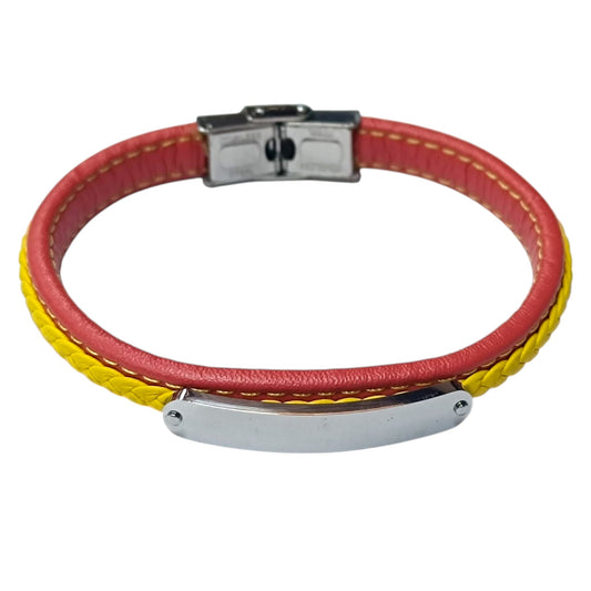 Pulsera Acero Y Cuero España Largo 23 Cms Aprox REF: 60213-01