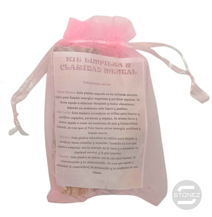 Kit Limpieza Claridad Mental :Atado Salvia , Palo Santo, Selenita y Apatita