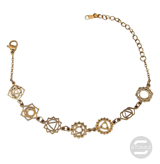Pulsera Acero Dorado Simbolos Chakras