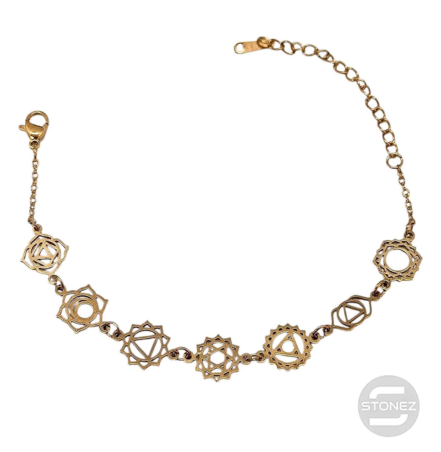 Pulsera Acero Dorado Simbolos Chakras