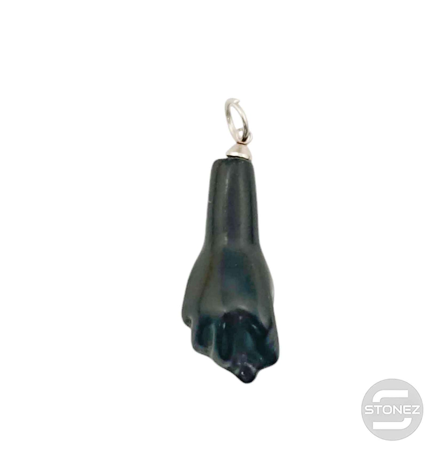 400202942 Colgante Engarzado En Acero y Piedra Azabache 2,5 Cms Aprox